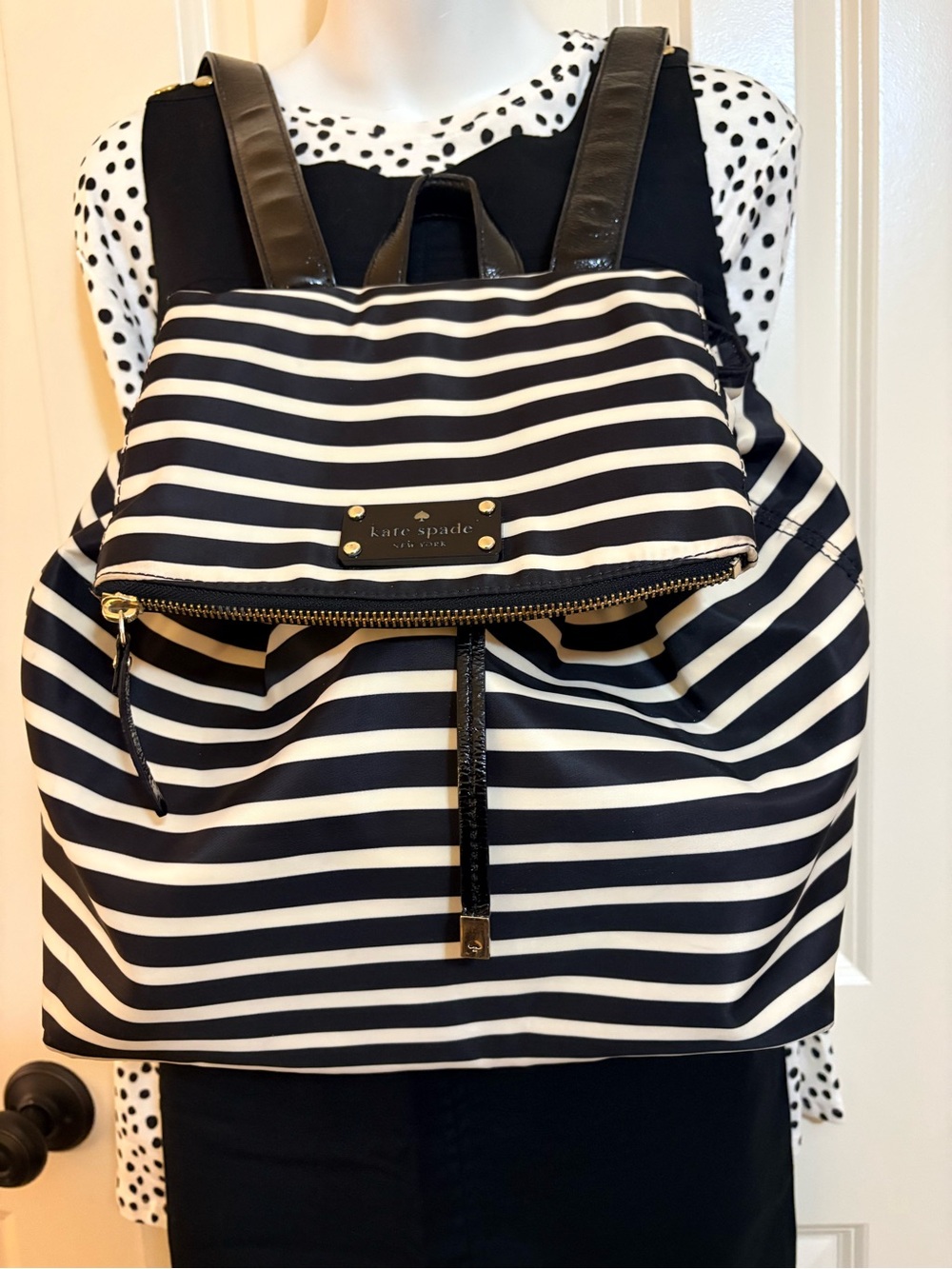 kate spade Black and White Striped Backpack,  UEC